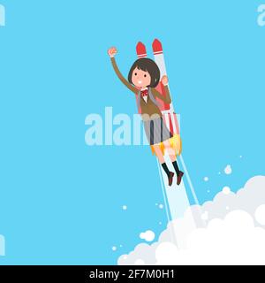 A set of schoolgirl taking off with a rocket jet.It's vector art so easy to edit. Stock Vector