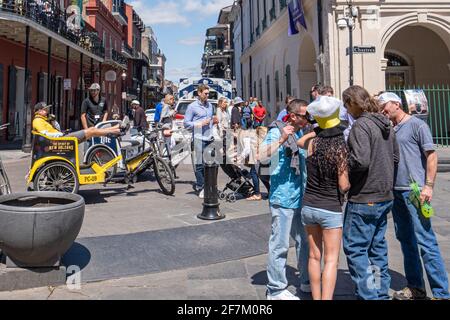 NEW ORLEANS, LA, USA - APRIL 14, 2019: People gathering near the Cabildo on Chartres Street during French Quarter Festival Stock Photo