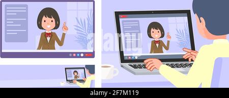 A set of schoolgirl having a video chat. It's vector art so easy to edit. Stock Vector