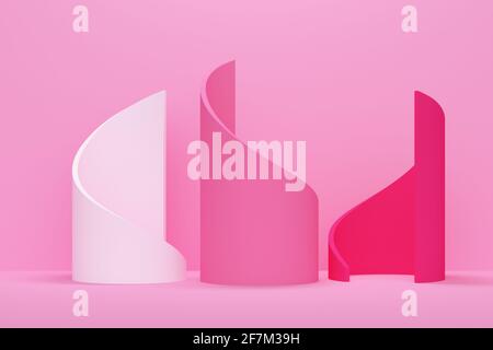 Abstract pink background and colored swirling shapes. 3d rendering Stock Photo