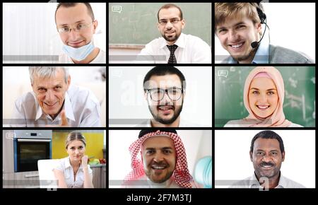 Online conference people working from home online today Stock Photo