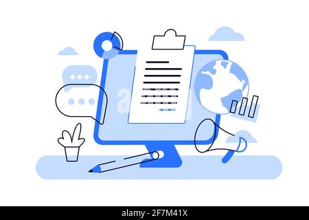 Paper sheet as marketing blog fastened to computer monitor Stock Vector