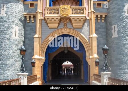 Orlando, Florida. August 04, 2020. Partial view of Cinderella Castle at Magic Kingdom (391) Stock Photo