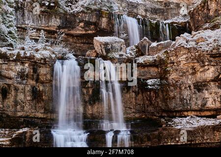 Beautiful Waterfall Vallesinella in Madonna di Campiglio in the autumn time, National Park Adamello-Brenta,Trentino,Italy Dolomites Stock Photo