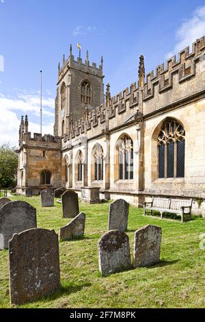 St Peters parish church in the Cotswold town of Winchcombe, Gloucestershire UK - famous for its collection of grotesque gargoyles Stock Photo