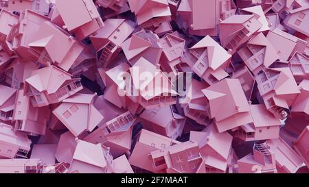 Many pink or violet houses, concept invesetment. 3d rendering Stock Photo