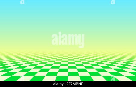 Abstract checkered floor in green surreal interior. Room with no horizon and tiled floor. Stock Vector
