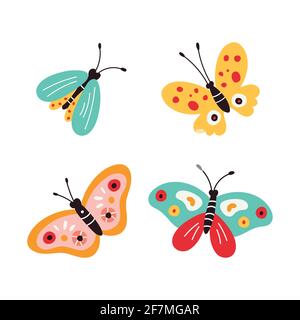 Set of butterflies, vector illustration isolated on white background. Stock Vector