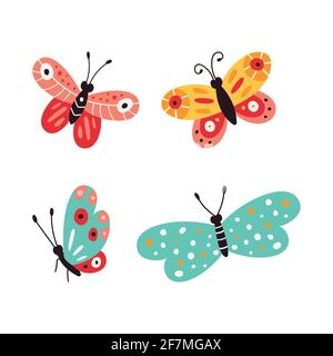 Set of butterflies, vector illustration isolated on white background. Stock Vector