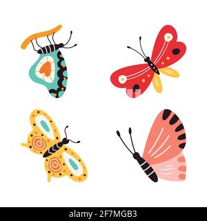 Set of butterflies, vector illustration isolated on white background. Stock Vector