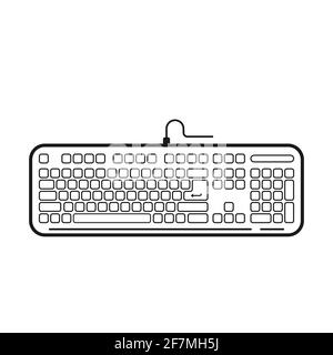 Keyboard icon is drawn in an outline style that is isolated on a white background. Editable stroke, EPS 10. Stock Vector