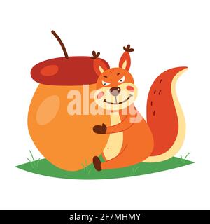 Cute squirrel on a white background. Vector illustration. Stock Vector