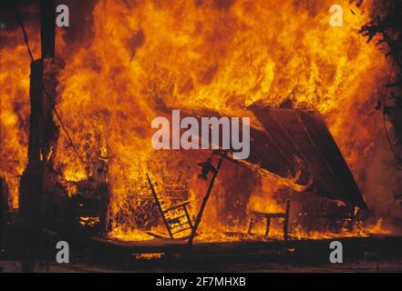 Australia. Bush fire. Burning house. Stock Photo