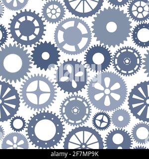 Vector seamless patern gears. Monochrome round gear elements of the mechanism. Isolated details on white. Engineering mechanism, equipment Stock Vector