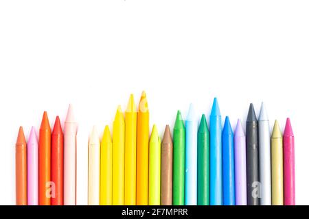 Colored pencils isolated on white background with copy space on top Stock Photo