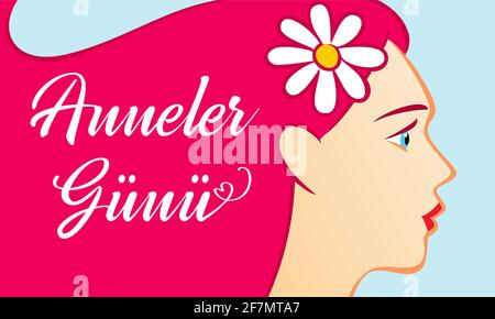 Anneler Gunu - translation from Turkish language Happy Mothers day congrats concept. Decorative art style. Creative Mother's Day poster, To the best M Stock Vector