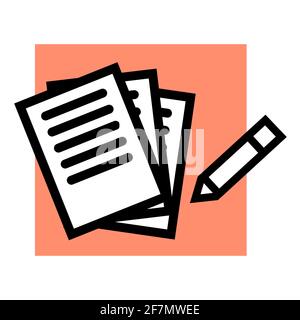 Paper business documents and pen for signing. Vector illustration icon in a simple style. Stock Vector