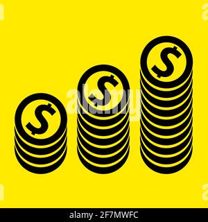 Increase in financial profit. Growing wealth. A stacks of coins. Vector illustration icon in a simple style. Stock Vector