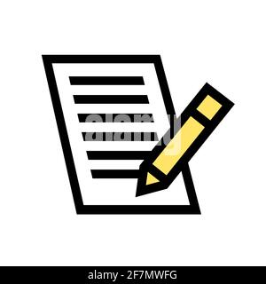Pen and document icon on white background. Business contract signature. Vector isolated illustration. Stock Vector