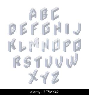 Alphabet set. Isometric 3d font made from plastic blocks. Vector clipart Stock Vector