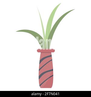Plant leaves in a pot, beautiful green houseplant isolated vector. Stock Vector