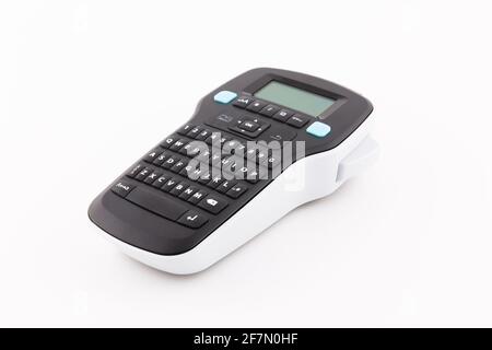 Handheld Label Printer Device Isolated on White Background Stock Photo