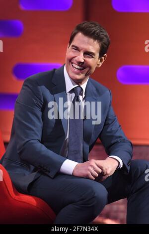 EDITORIAL USE ONLY Tom Cruise during filming for the Graham Norton Show at BBC Studioworks 6 Television Centre, Wood Lane, London, to be aired on BBC One on Friday evening. Stock Photo