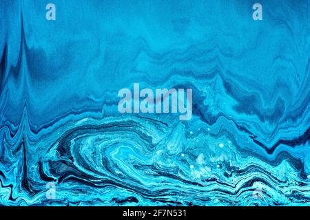 Acrylic Paint Abstract Marble Texture Fluid Waves And Curls Of Free Flowing  Blue Backgrounds