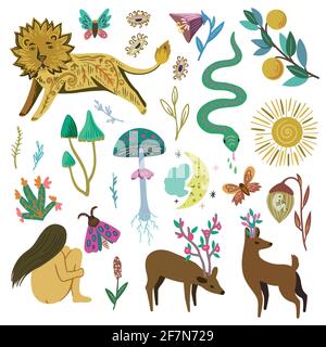 Big set of mystic, fairy, fantasy and psychedelic design elements. Stock Vector