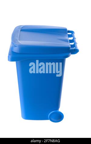 Plastic blue trash can isolated on white background Stock Photo