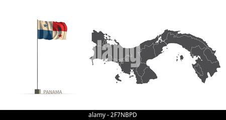 Panama map. gray country map and flag 3d illustration vector. Stock Vector