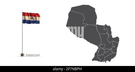 Paraguay map. gray country map and flag 3d illustration vector. Stock Vector