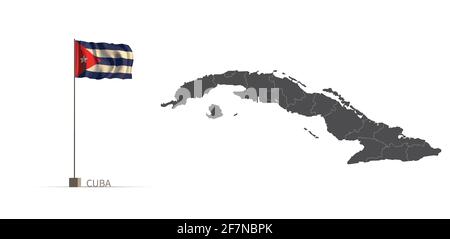Cuba map. gray country map and flag 3d illustration vector. Stock Vector