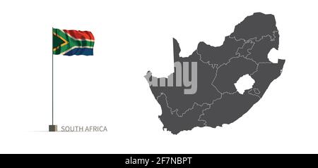 South africa map. gray country map and flag 3d illustration vector. Stock Vector