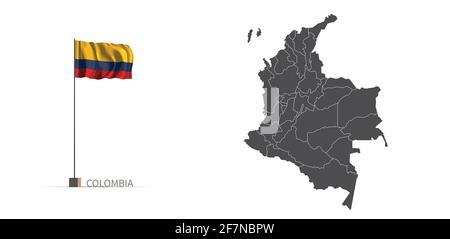 Colombia map. gray country map and flag 3d illustration vector. Stock Vector