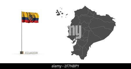 Ecuador map. gray country map and flag 3d illustration vector. Stock Vector
