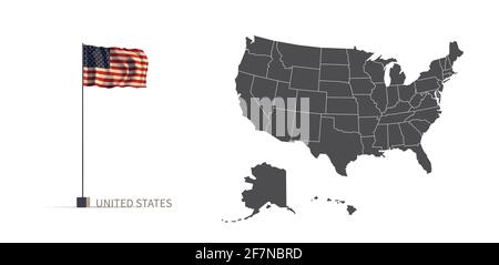 United states map. gray country map and flag 3d illustration vector. Stock Vector