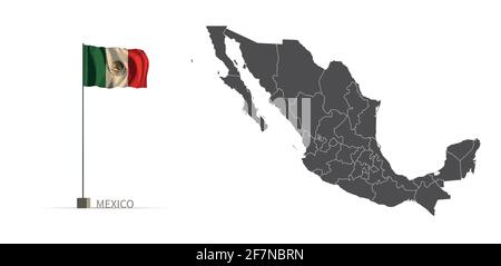 Mexico map. gray country map and flag 3d illustration vector. Stock Vector