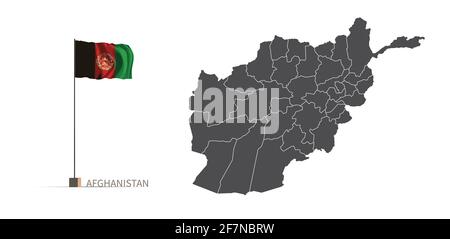 Afghanistan map. gray country map and flag 3d illustration vector. Stock Vector