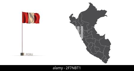 Peru map. gray country map and flag 3d illustration vector. Stock Vector