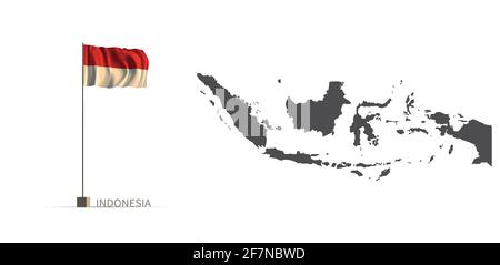 Indonesia map. gray country map and flag 3d illustration vector. Stock Vector