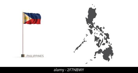 Philippines map. gray country map and flag 3d illustration vector. Stock Vector