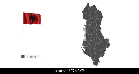 Albania map. gray country map and flag 3d illustration vector. Stock Vector
