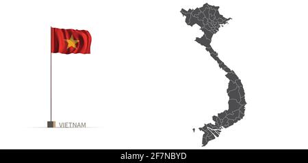Vietnam map. gray country map and flag 3d illustration vector. Stock Vector