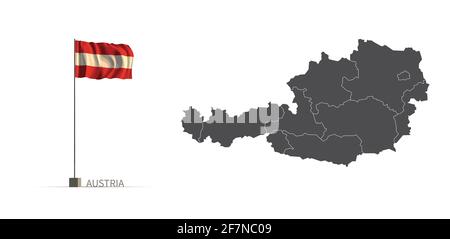 Austria map. gray country map and flag 3d illustration vector. Stock Vector