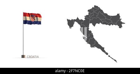 Croatia map. gray country map and flag 3d illustration vector. Stock Vector