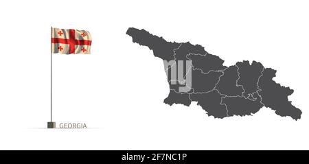 Georgia map. gray country map and flag 3d illustration vector. Stock Vector
