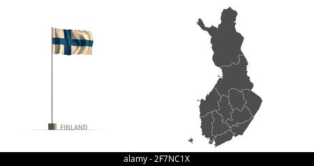 Finland map. gray country map and flag 3d illustration vector. Stock Vector