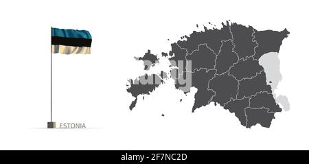 Estonia map. gray country map and flag 3d illustration vector. Stock Vector