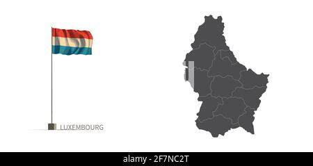 Luxembourg map. gray country map and flag 3d illustration vector. Stock Vector